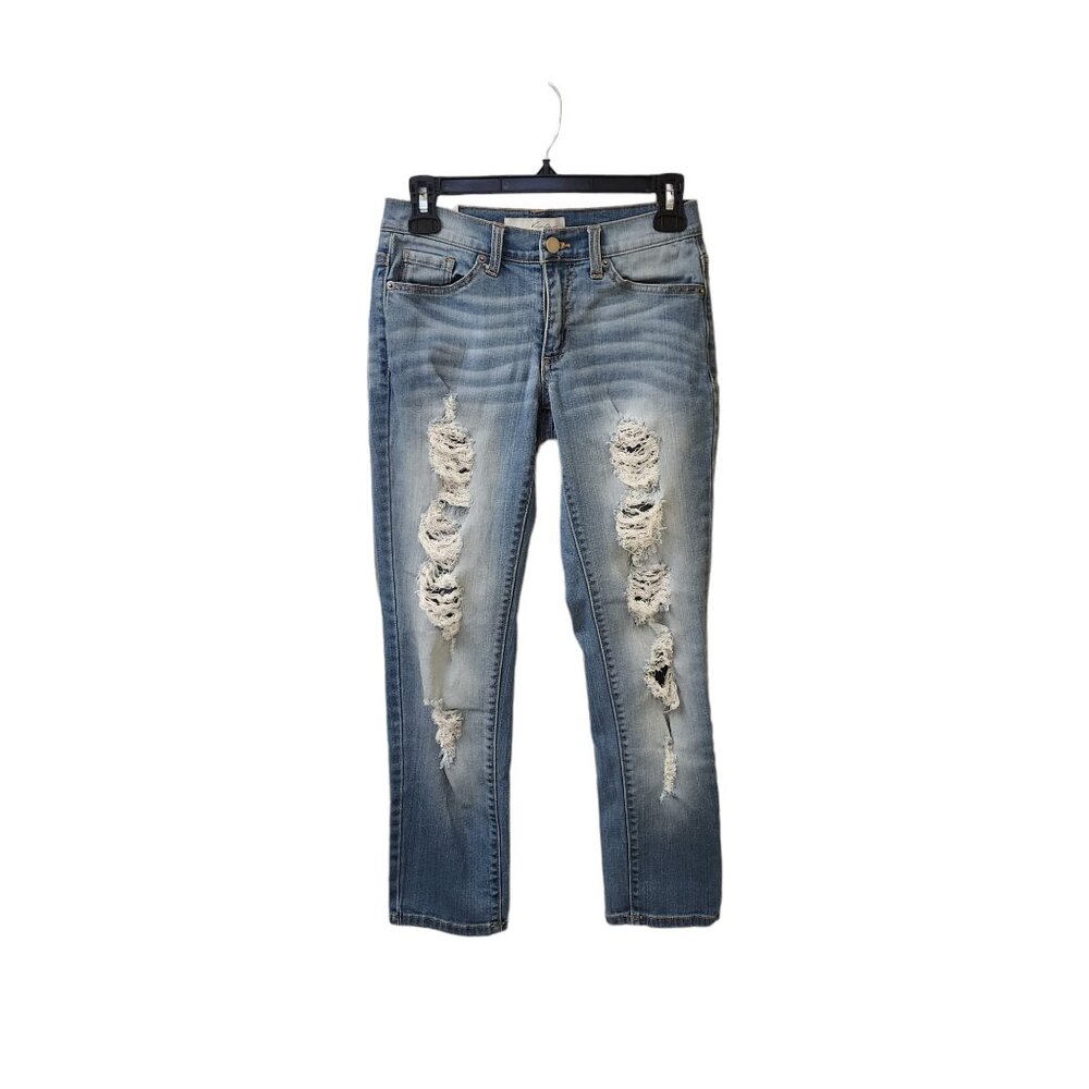 Kancan Light Wash Blue Cropped Ankle Jeans Size 0 Distressed Low Rise